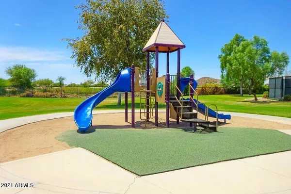 a view of a park with slide