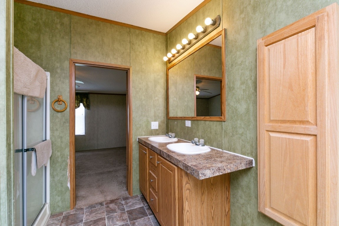 399 Calvert Ridge Road Westmoreland, TN 37186 - Photo 19 of 31 a bathroom with a granite countertop sink and a mirror