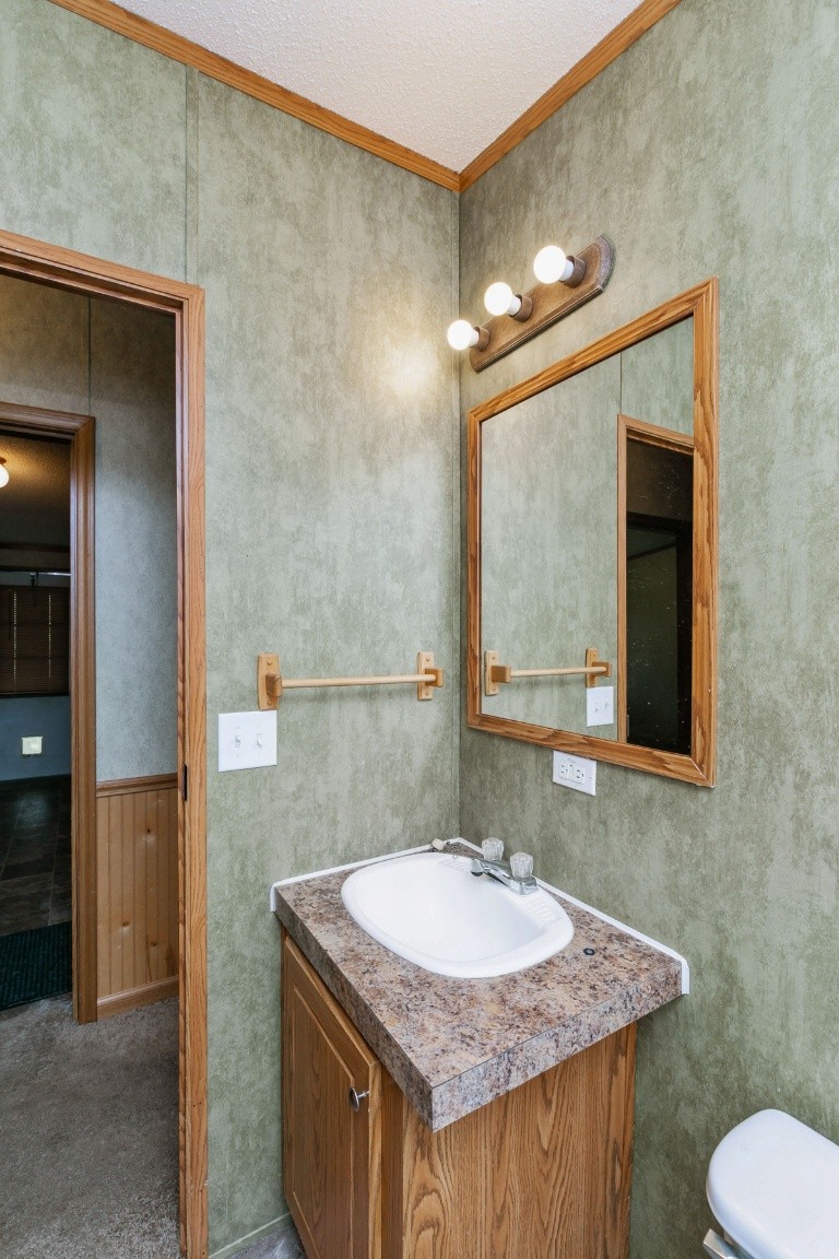 399 Calvert Ridge Road Westmoreland, TN 37186 - Photo 21 of 31 a bathroom with a granite countertop sink and a mirror