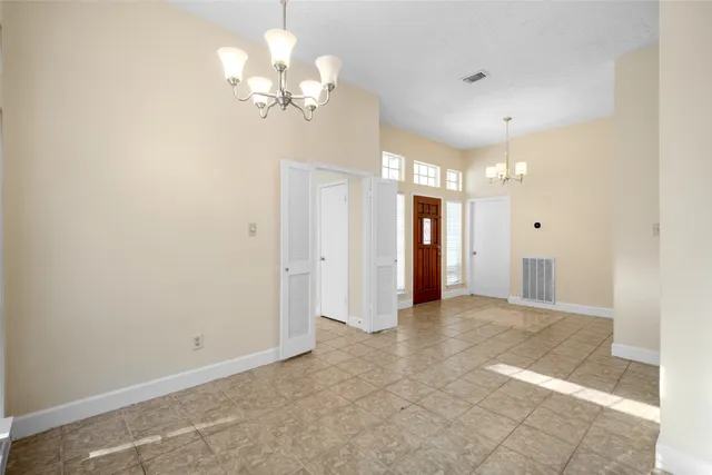 a view of a chandelier in a room