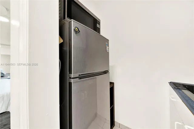 a close view of a refrigerator in kitchen