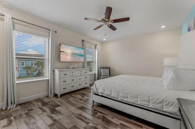 an aerial view of a house with outdoor space