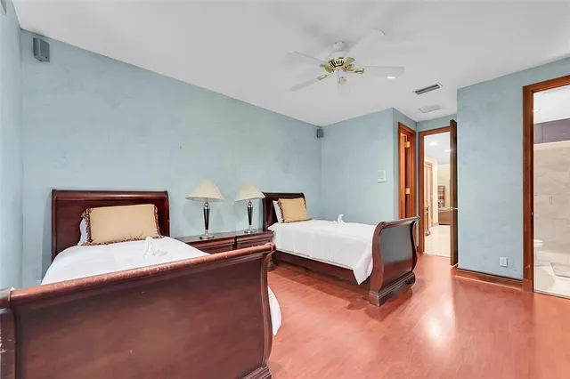 a view of a park with a palm tree