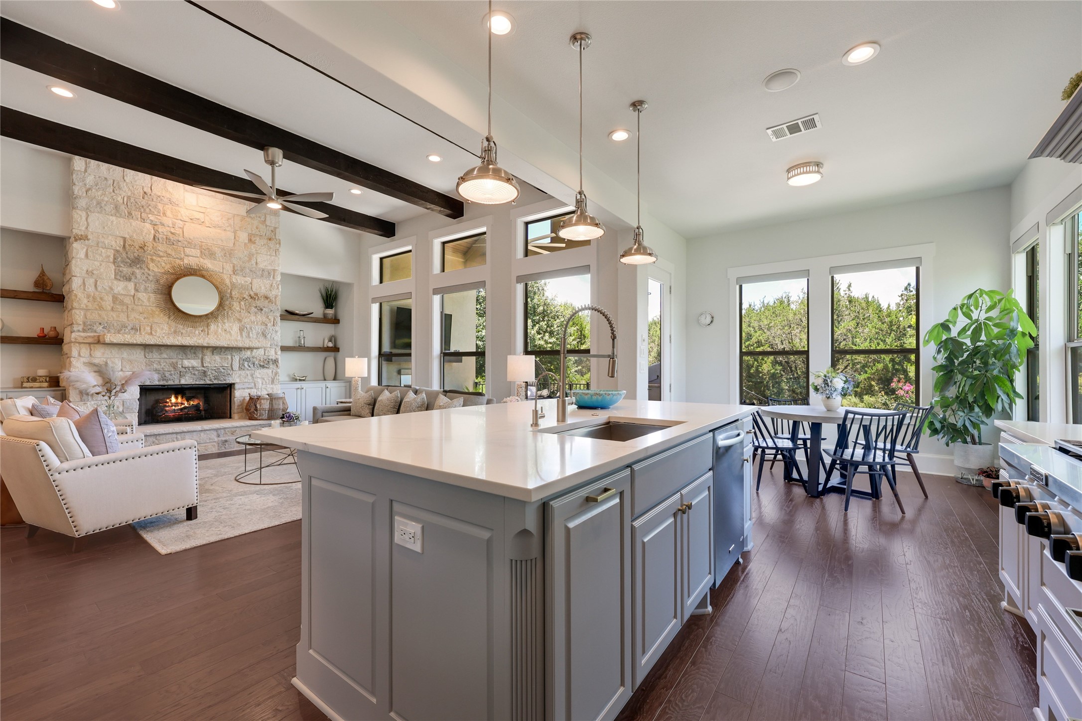 Kitchen and great room at 802 Crestone Stream Drive