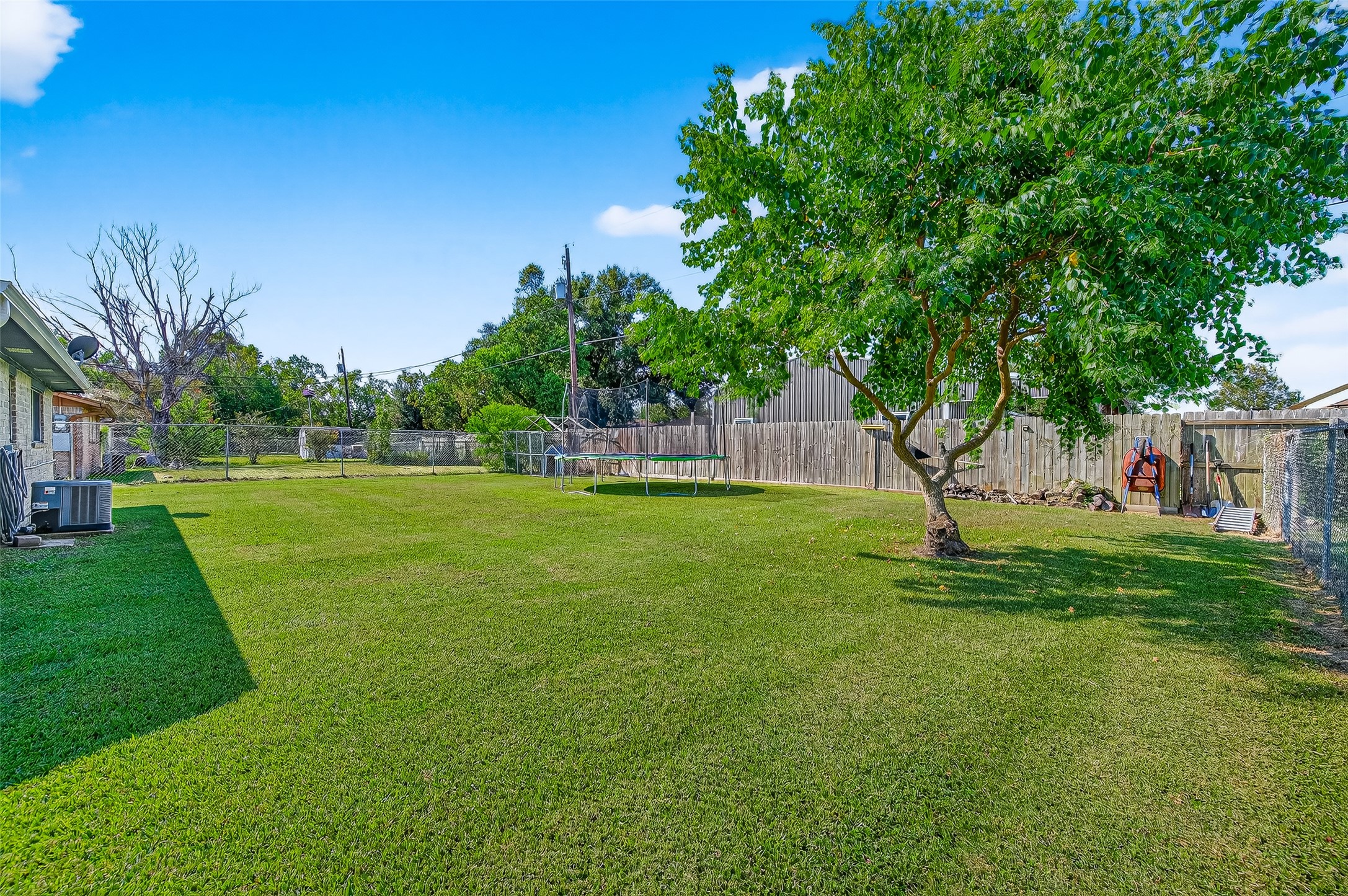 229 Austin Street Angleton, TX 77515 - Photo 30 of 36 Expansive backyard with trampoline