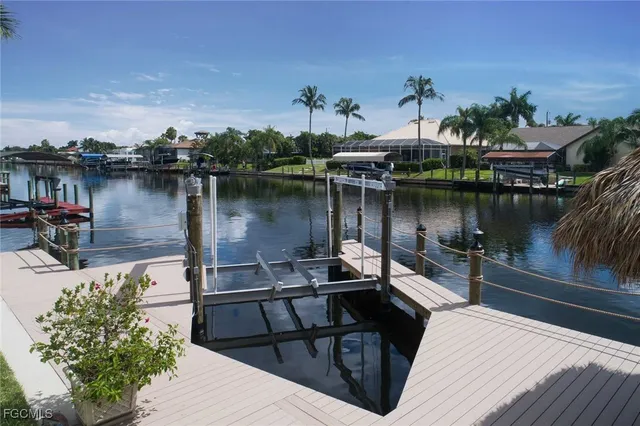 a view of a lake with sitting area
