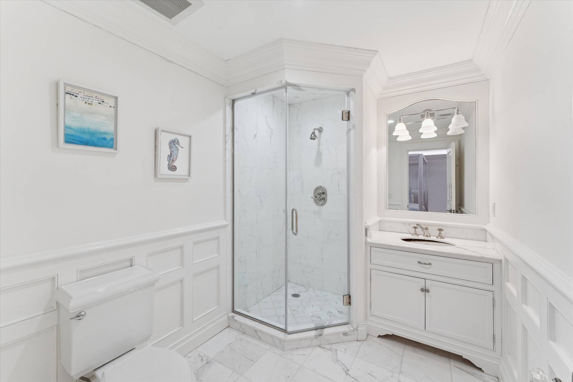154 Northside Drive Sag Harbor, NY 11963 - Photo 11 of 21 a bathroom with a shower a sink and a mirror