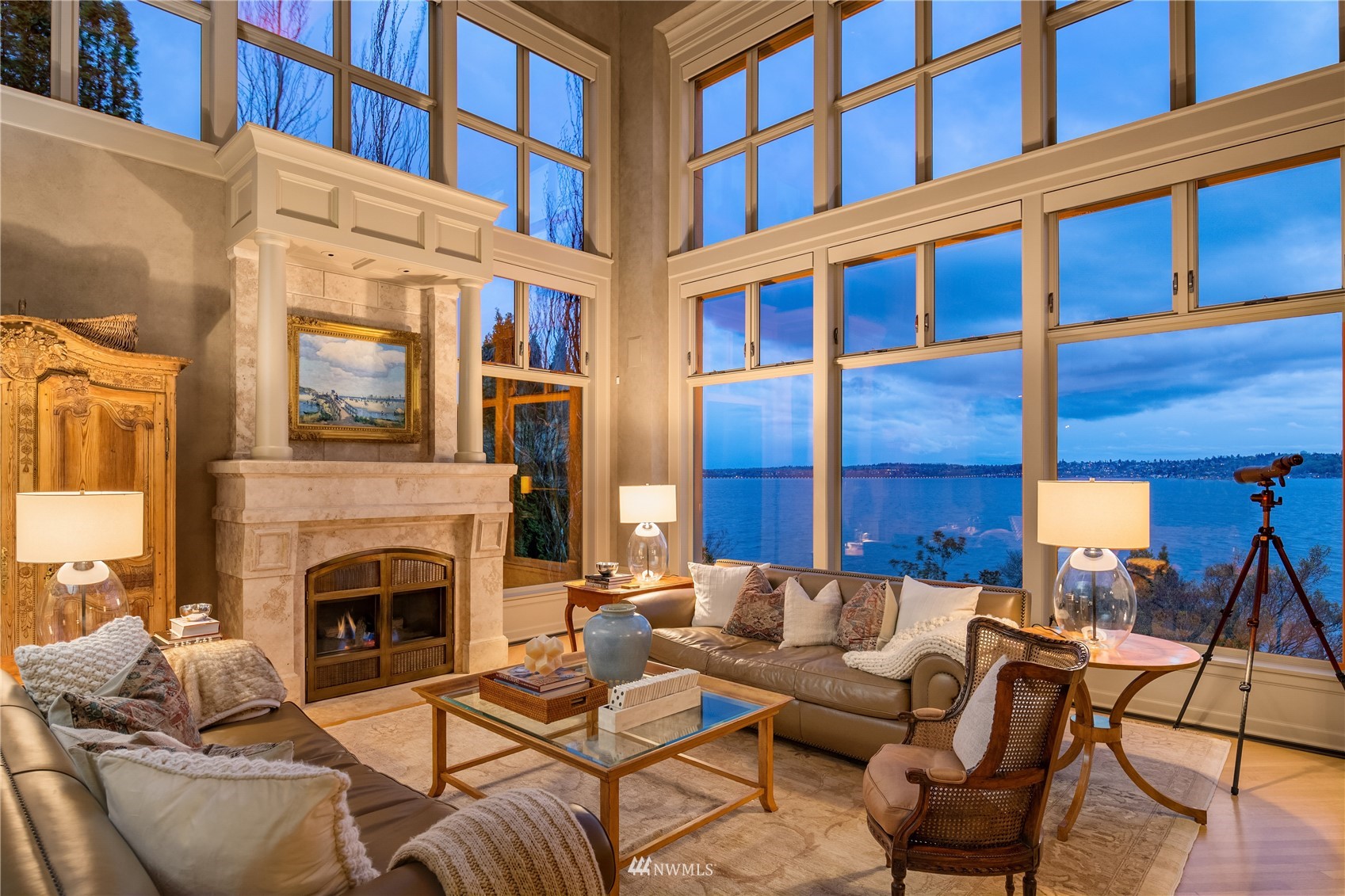 611 Evergreen Point Road Medina, WA 98039 - Photo 8 of 40 a outdoor living space with patio furniture and a fireplace