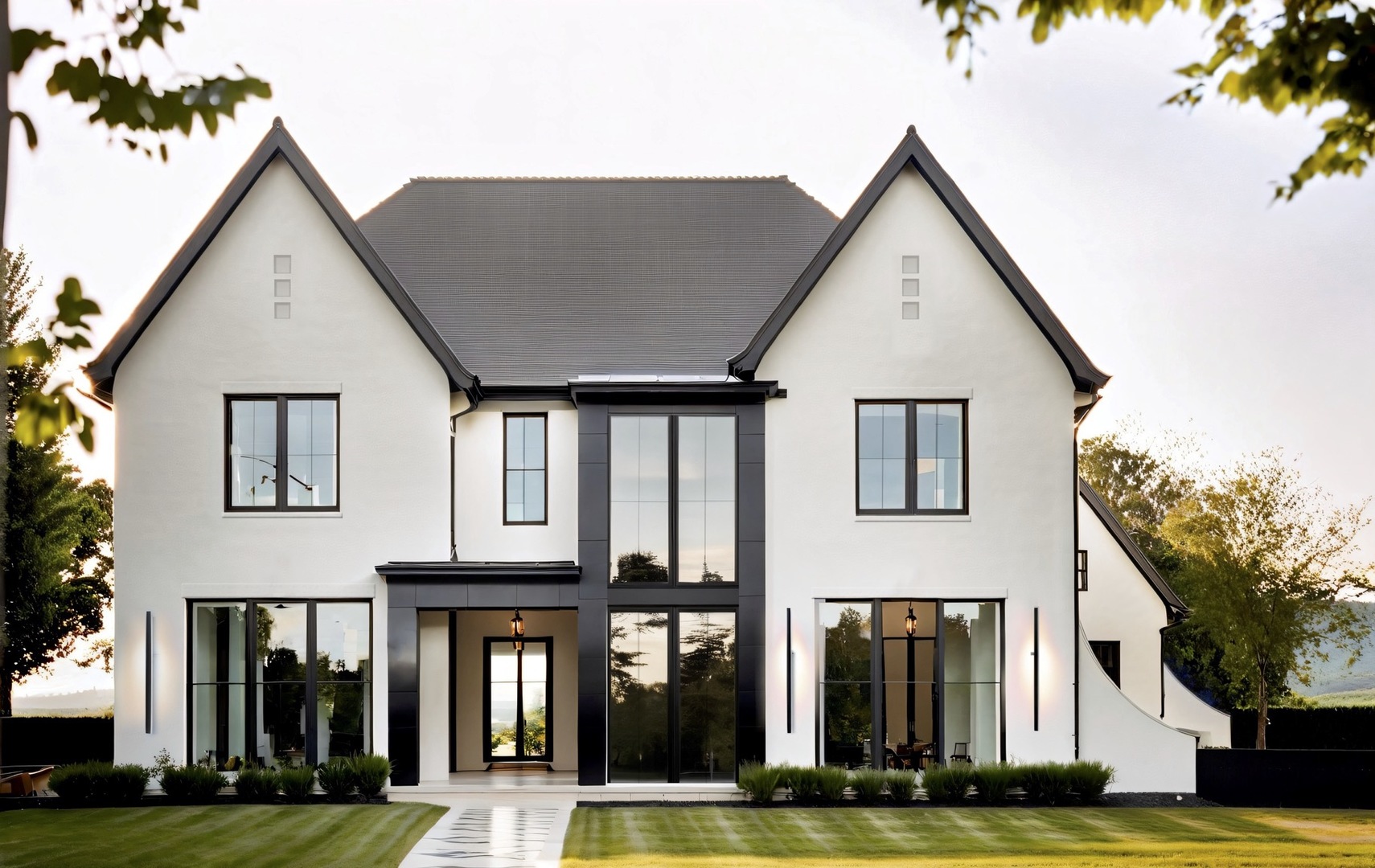 a view of a white building among the street
