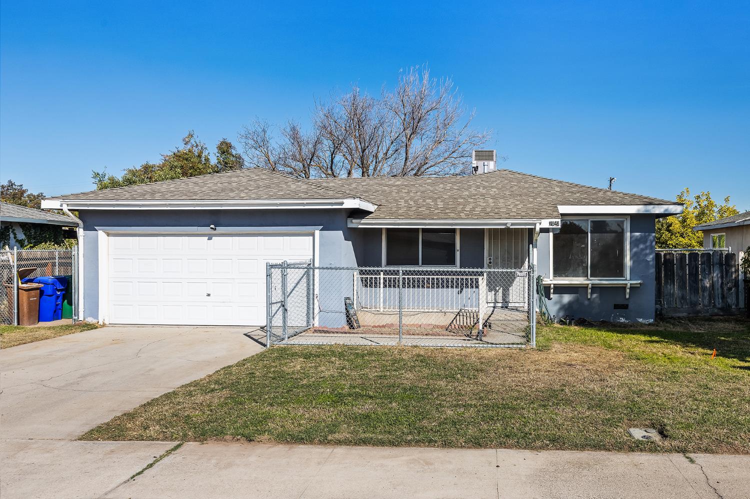a front view of a house with patio