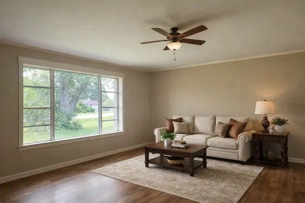 a living room with furniture and a window