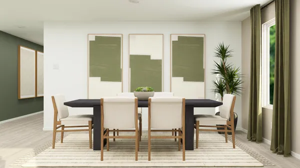 a view of a dining room with furniture and window