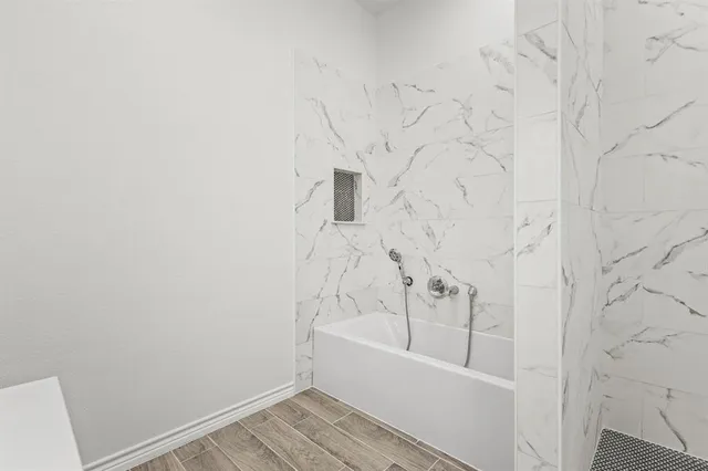 a bathroom with a bathtub