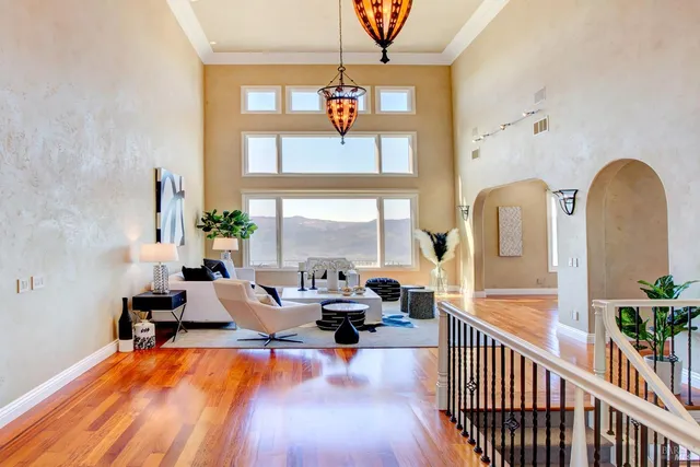 a dining room with wooden floor