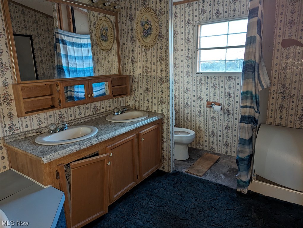 53154 Key Bellaire Road Bellaire, OH 43906 - Photo 37 of 43 Bathroom featuring toilet, double sink, and oversized vanity