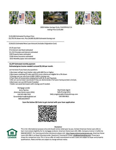 $135,000 | 2850 Hidden Springs Circle, Placerville, CA 95667