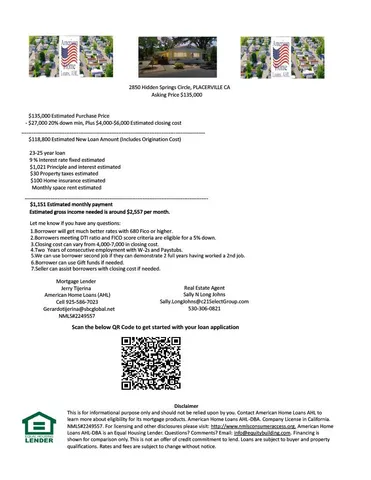 $135,000 | 2850 Hidden Springs Circle, Placerville, CA 95667