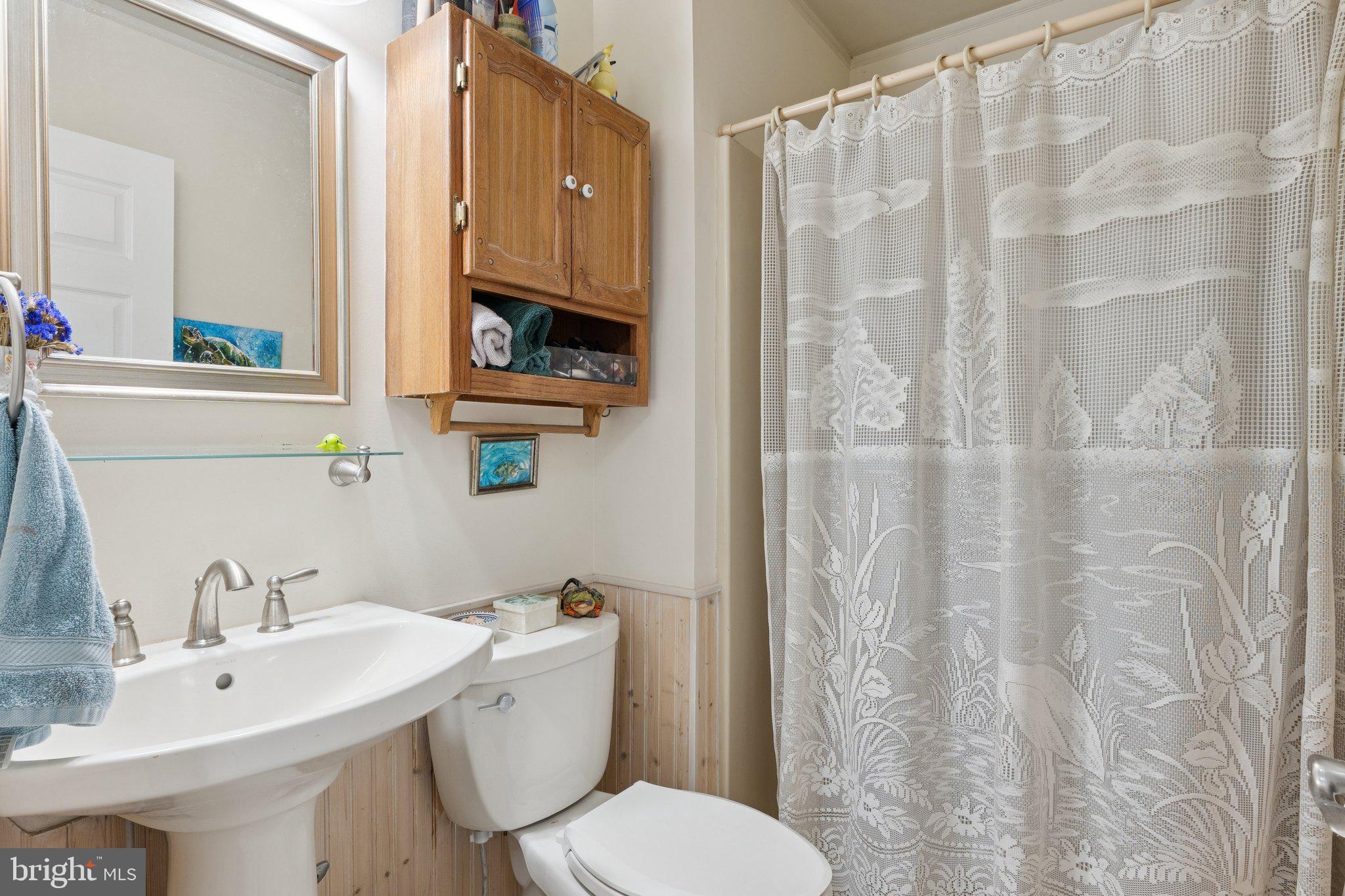 968 Chesapeake Avenue Deale, MD 20751 - Photo 14 of 57 a bathroom with a sink a toilet and shower curtain