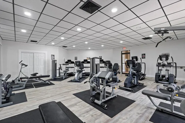 a view of a room with gym equipment