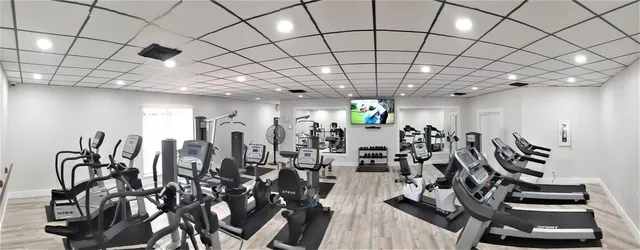 a view of a room with gym equipment