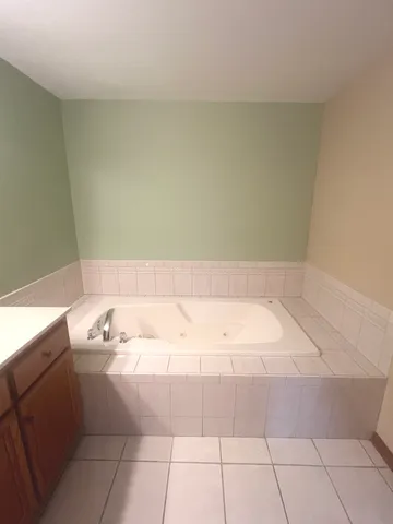 a bathroom with a bathtub