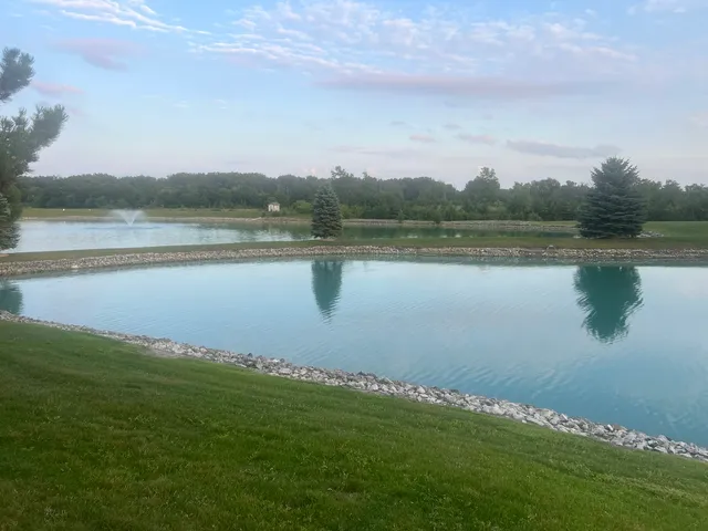 a view of a lake from a yard