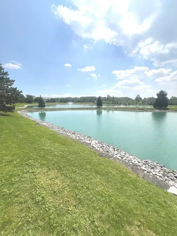 a view of a lake with a city