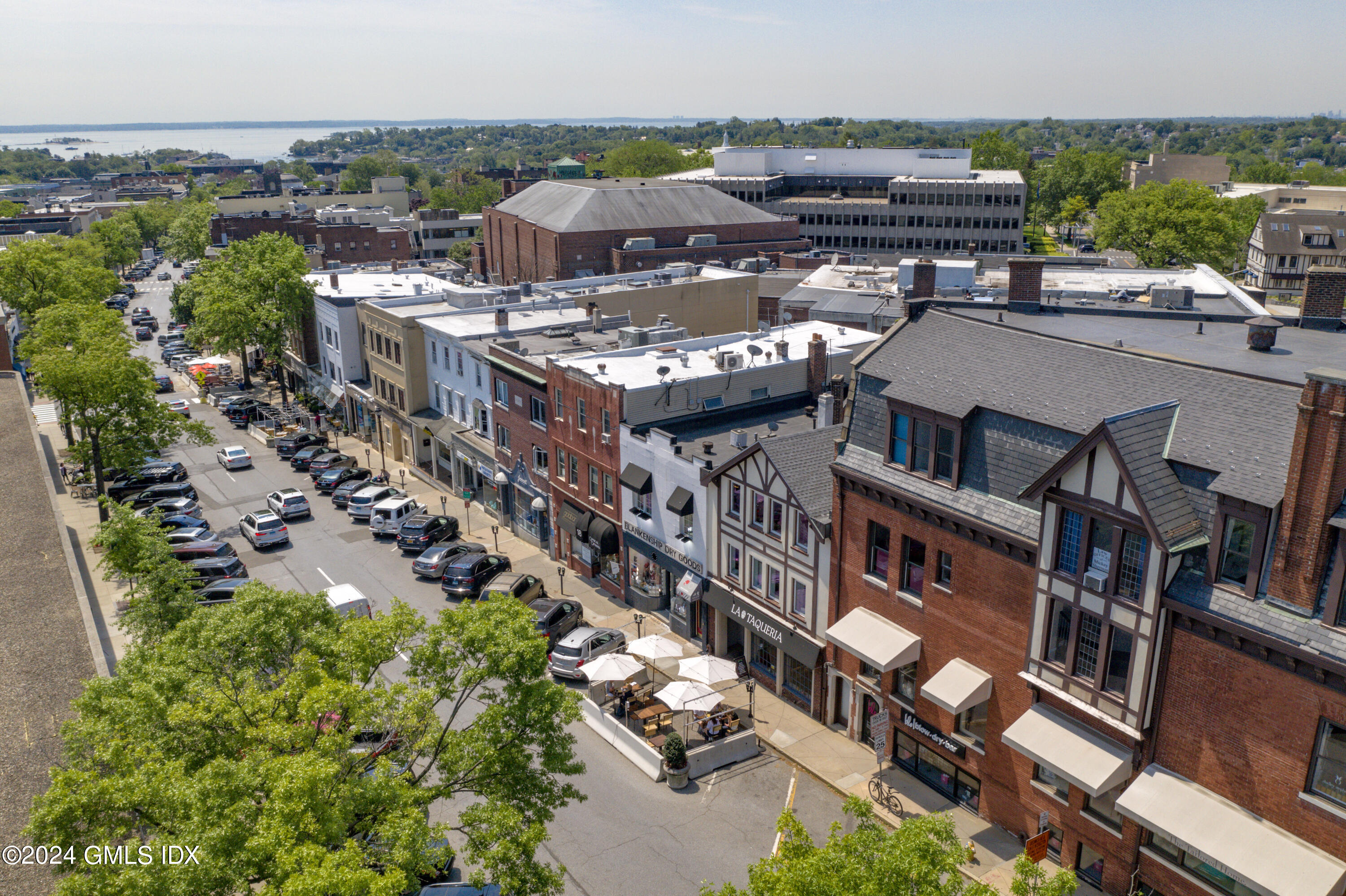 a city view with tall buildings