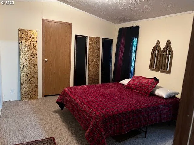 a bedroom with a bed and a walk in closet