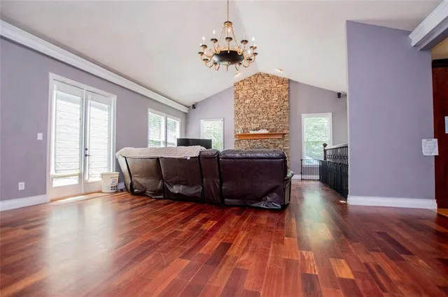 a view of a garden with a tree