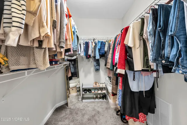 a view of walk in closet with clothes and shoes