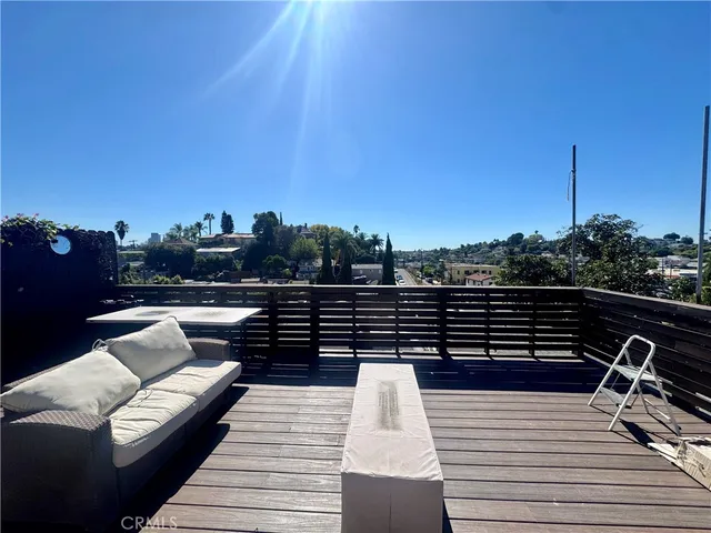 a view of a terrace with seating space
