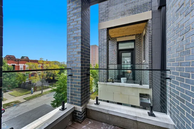a view of a building from a balcony