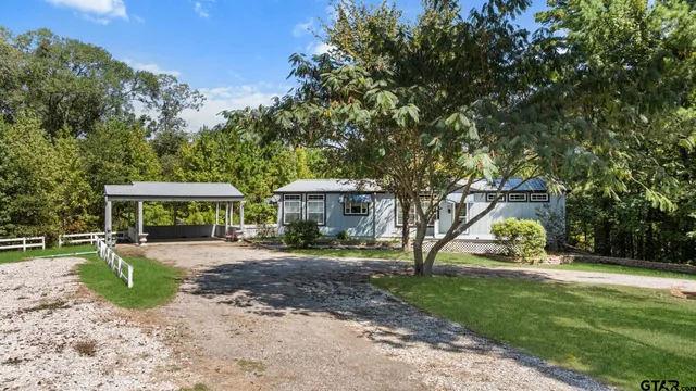 a view of a house with backyard and a tree