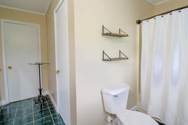 a bathroom with a toilet and a shower