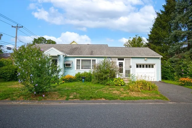 a front view of house with yard and green space