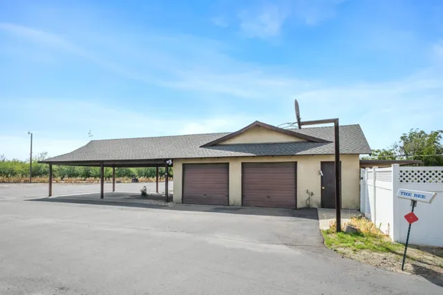 a backyard of a building with lots of trees
