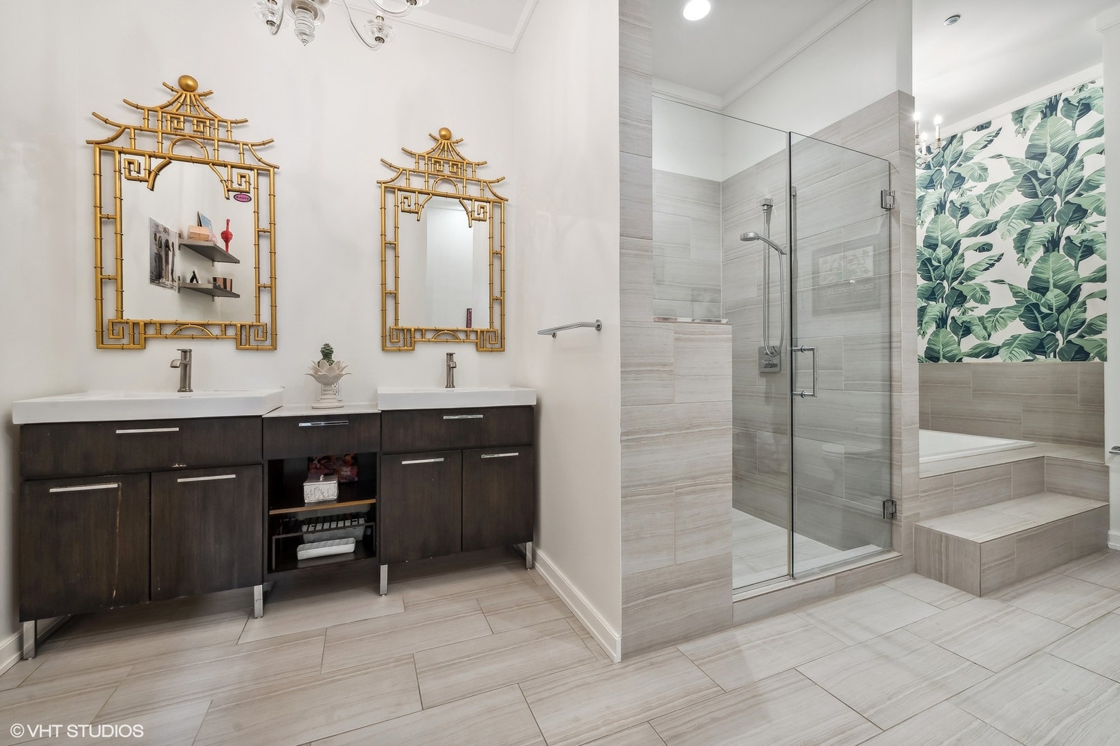 6 North Michigan Avenue, Unit 1901 Chicago, IL 60602 - Photo 31 of 54 a bathroom with a double vanity sink a mirror and a bathtub