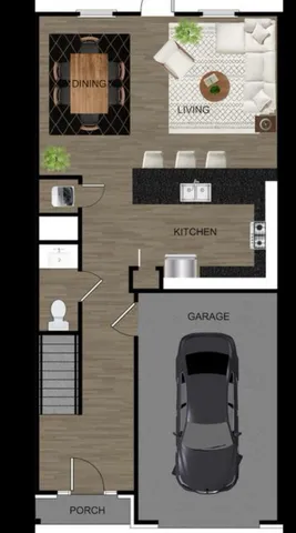 a kitchen with a sink and a mirror