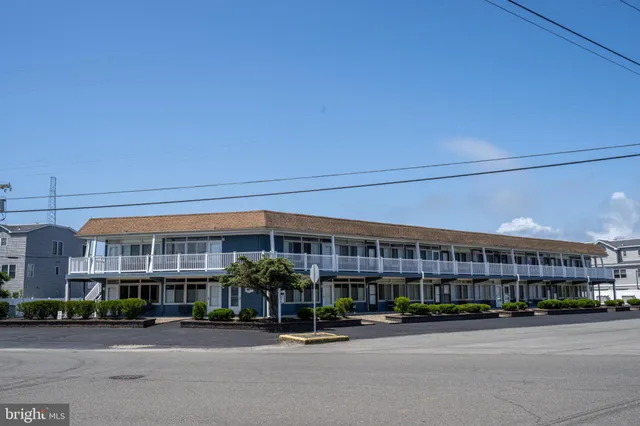 front view of a building with a street