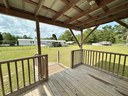 a view of a wooden deck
