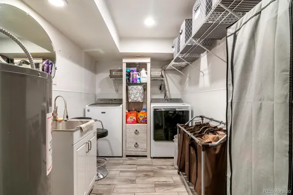 a storage room with washer and dryer