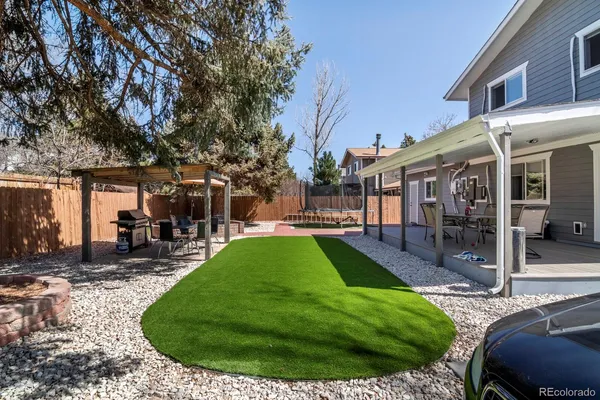 a view of a backyard with patio