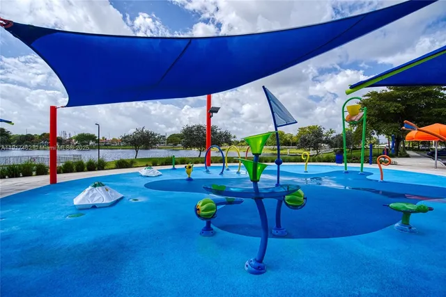 a view of a swimming pool with a yard