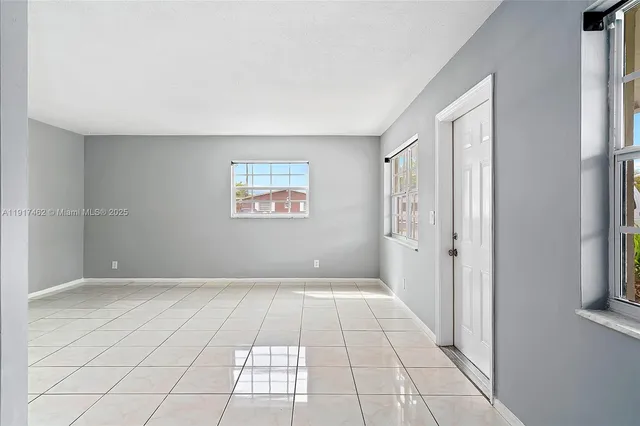 an empty room with a workspace