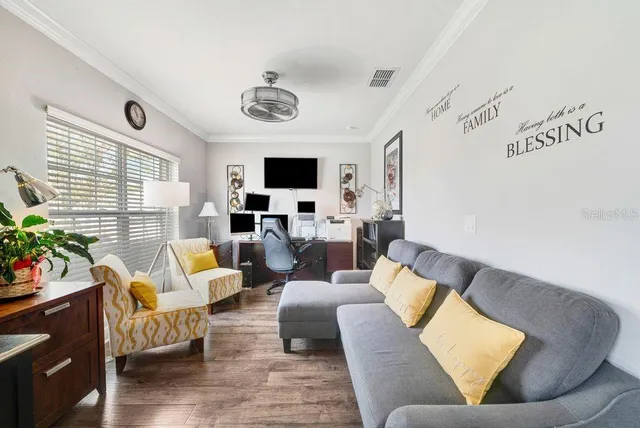a living room with furniture or couch and a flat screen tv