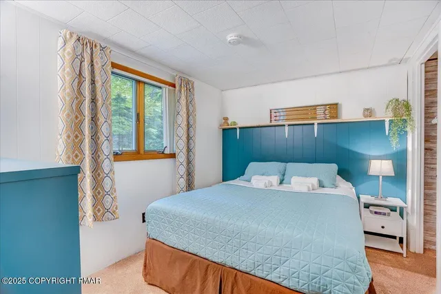 a bedroom with a bed and a dresser