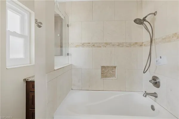 a bathroom with a bathtub