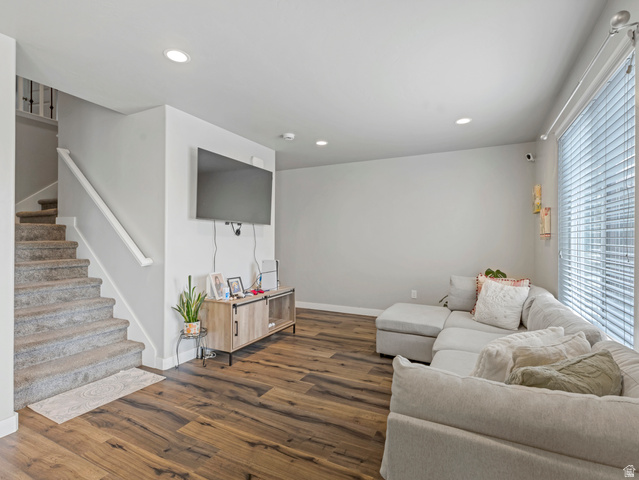 12214 Sunpark Lane Draper, UT 84020 - Photo 5 of 24 Living area with dark wood finished floors and recessed lighting