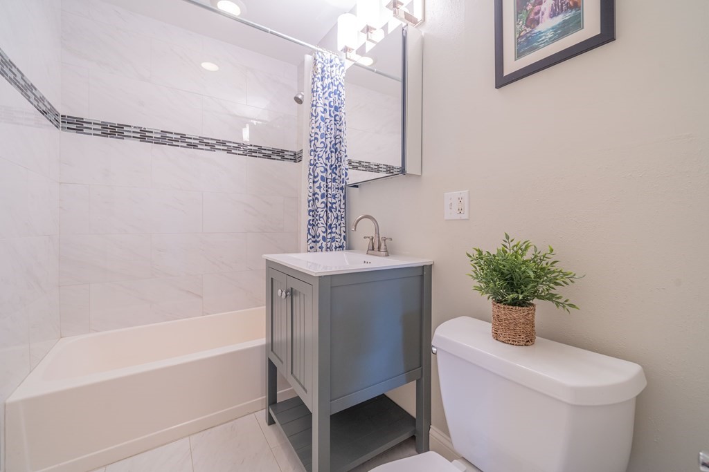 7 Maynard Street, Unit 2 Arlington, MA 02474 - Photo 29 of 42 a bathroom with a sink a toilet and shower